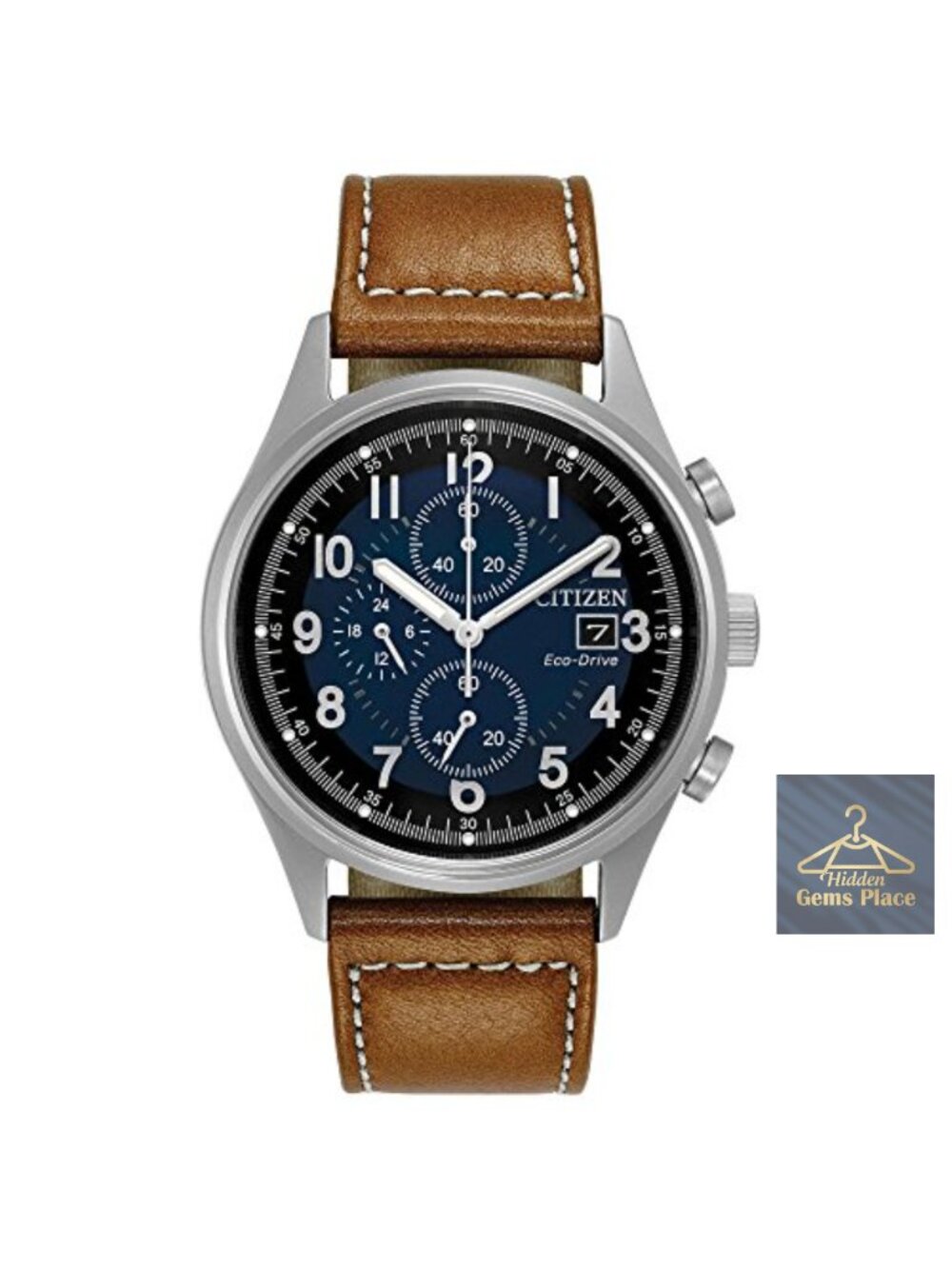 Eco-Drive Chronograph Watch Silver Stainless Steel Leather Strap 42mm